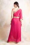 Shop_Palak & Mehak_Pink Crepe Bandhani One Shoulder Dress_at_Aza_Fashions