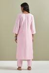 Shop_Priya Chaudhary_Pink Chanderi Silk, Kota Doria Pearls, Tassels Split Embroidered Kurta Pant Set _at_Aza_Fashions