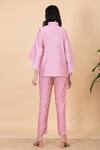 Shop_Chambray & CO._Pink Silk Embroidery Collared Fiah Flower Shirt And Pant Set _at_Aza_Fashions