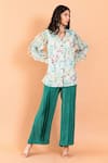 Shop_AROOP SHOP INDIA_Green Recycled Chiffon Printed Catmint Mandarin Amberlyn Shirt And Pant Set _at_Aza_Fashions