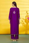 Shop_Surbhi Shah_Magenta Pure Spun Silk Embroidery Scallop Round Hem Kurta Pant Set  _at_Aza_Fashions