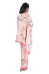 Shop_Monisha Jaising_Pink Cotton Silk Printed Stone And Beads Round Tunic & Pant Set  _at_Aza_Fashions