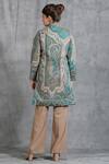 Shop_Dusala_Green Pashmina Thread Band Collar Paisley Pattern Long Jacket_at_Aza_Fashions