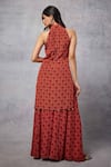 Shop_Senren by Eshana Raut_Red Crepe Print Swirl Line Halter Neck Kurta With Sharara _at_Aza_Fashions