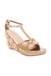 Buy_Chini C_Gold Embroidered Peep Toe Wedges_at_Aza_Fashions