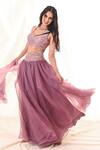Shop_PIRI INDIA_Purple Chanderi, Organza Sequins, Beads, Cowl High-waisted Lehenga Set _at_Aza_Fashions