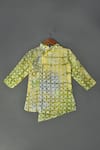 Shop_Maaikid_Green Chanderi Batik Asymmetric Hem Kurta And Pyjama Set _at_Aza_Fashions
