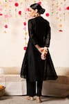 Shop_Marche_Black Kurta  Chanderi V Neck A-line And Pant Set _at_Aza_Fashions