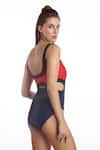 Shop_Kai Resortwear_Red Square Neck Color Block Waist Cutout Swimsuit  _at_Aza_Fashions