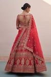 Shop_Angad Singh_Red Raw Silk Embroidery Zardozi Leaf Neck Work Bridal Lehenga Set_at_Aza_Fashions