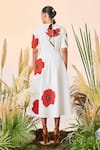 Shop_Shahin Mannan_Ivory Double Crepe Poppy V Neck Circular Dress  _at_Aza_Fashions