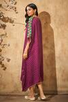 Shop_Aditi Somani_Wine Modal Satin Print Bandhani V Neck Tassel Lace Kaftan_at_Aza_Fashions