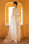 Shop_PREEVIN_Off White Cotton Mulmul Embroidered And & Mirror Sharara Set  _at_Aza_Fashions