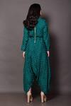 Shop_Vara by Vibha n Priti_Green Silk Chanderi Printed And Hand Embroidered Bandhani Cowl Draped Jumpsuit _at_Aza_Fashions