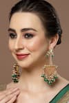 Shop_Dugran By Dugristyle_Green Pearls, Stones Kundan Embellished Triangular Drop Earrings _at_Aza_Fashions