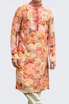 Shop_Kaka Calcutta_Red Kurta  Bam Silk Printed Diamond And Pyjama Pant Set _at_Aza_Fashions