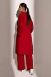 Shop_Kritika Madan Label_Red Banana Crepe Plain Jacket Shawl Full Sleeve Coat And Pant Set  _at_Aza_Fashions