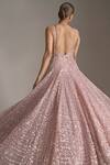 Shop_Seema Gujral_Pink Net Sequins In Geometric Pattern Plunge Sweetheart Neck Embroidered Gown_at_Aza_Fashions
