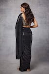 Shop_Senren by Eshana Raut_Black Blouse Net Embellished Sequin V Neck Pre-draped Saree With  _at_Aza_Fashions