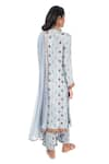 Shop_Monisha Jaising_Blue Cotton Silk Printed Jewel Pattern Band Collar Kurta Pant Set  _at_Aza_Fashions