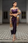 Shop_Sheela Suthar_Purple Imported Satin Plain Square Neck Bustier And Draped Skirt Set _at_Aza_Fashions
