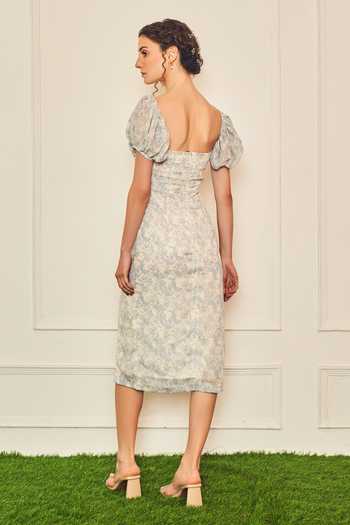 Shop_Therealb_Off White Polyester Embroidery Sweetheart Neck Secret Love Printed Dress _at_Aza_Fashions