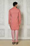 Shop_Samyukta Singhania_Coral Cotton Silk Printed Linear Short Mandarin Collar Kurta_at_Aza_Fashions