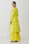 Shop_Neeta Bhargava_Yellow Chanderi Embroidery Button-down Neck, Scoop Floral Jacket Gharara Set _at_Aza_Fashions