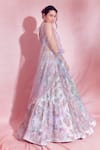 LASHKARAA_Blue Lining Satin Printed Floral Ombre Embellished Bridal Lehenga Set_Online_at_Aza_Fashions