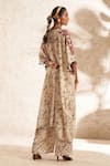 Shop_Aditi Somani_Beige Georgette Printed Tie-dye V Neck Kaftan _at_Aza_Fashions