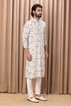 Shop_Ankit V Kapoor_Ivory Cotton And Silk Digital Print Animal Amaani Floral & Kurta Set _at_Aza_Fashions