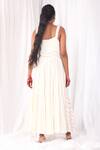 Shop_KHAT_White Soft Twill Cotton Embroidered Stitch Lines Scoop Neck Stripe Dress _at_Aza_Fashions