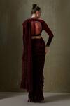 Shop Namrata Joshipura Wine Velvet And Shimmer Pleated Hand Jewel Cluster Pre-draped Saree Set at Aza Fashions Shop_Namrata Joshipura_Wine Velvet And Shimmer Pleated Hand Jewel Cluster Pre-draped Saree Set _at_Aza_Fashions