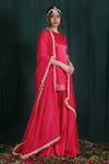 Shop_The Aarya_Red Silk Gota Patti, Embroidery Round Neck Placement Zari Kurta And Gharara Set _at_Aza_Fashions
