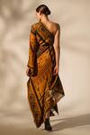 Shop_Nikita Mhaisalkar_Yellow Georgette Beads Asymmetric Aztec Print Dress _at_Aza_Fashions