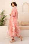 Shop_Arcvsh By Pallavi Singh_Pink Chanderi, Organza Beads, Floral Bloom Print Double Layered Kurta With Pant _at_Aza_Fashions