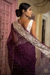 Shop_TaBa Kashi By Artika Shah_Purple Pure Organza Woven Bandhani Pattern And Parsi Work Border Saree  _at_Aza_Fashions