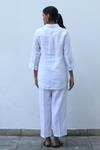 Shop_Linen Bloom_White Linen Embroidery Collared Checkered Shirt _at_Aza_Fashions