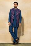 Shop_Diyarajvvir_Blue , Satin Cut Work, Embroidery, Indigo Bundi And Kurta Set _at_Aza_Fashions