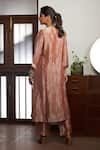 Shop_Bodhi Tree_Peach Tunic Silk Tussar And Tissue Zari Embroidered Yoke Zardozi Kurta & Pant Set _at_Aza_Fashions