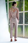 Shop_Garima Bindal_Brown Chanderi, Silk Embroidery Collared Amy Yoke Shirt And Pant Set _at_Aza_Fashions