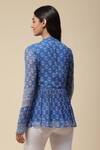 Shop_Aarke Ritu Kumar_Blue 100% Polyester Printed Geometric Mandarin Collar Top For Women_at_Aza_Fashions