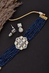 SWABHIMANN_Blue Polki Embellished Choker Set _Online_at_Aza_Fashions