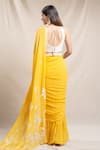 Shop_Sanjev Marwaaha_Yellow Modal And Georgette Embroidery Dori & Floral Pre-draped Saree With Blouse _at_Aza_Fashions