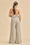 Shop_Nitika Gujral_Grey Georgette Embroidery Resham And Metallic Beads Halter Neck Jumpsuit _at_Aza_Fashions