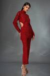Shop Stotram Red Top- Net Embroidery Sequins High Neck Scallop And Pant Set at Aza Fashions Shop_Stotram_Red Top- Net Embroidery Sequins High Neck Scallop And Pant Set_at_Aza_Fashions