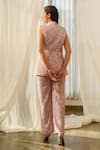 Shop_Pasha India_Pink Linen Open Neck Quilted Jacket And Pant Set _at_Aza_Fashions