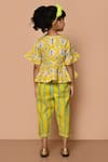 Shop_Pankhuri by Priyanka_Yellow Cambric Cotton Printed Geometric Peplum Kurta And Pant Set _at_Aza_Fashions