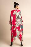 Shop_Nupur Kanoi_Magenta Satin Embroidery V-neck Floret Print Kaftan _at_Aza_Fashions