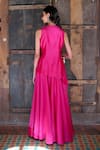Shop_Shikha Mehta_Fuchsia Dupatta  Organza, Silk Chanderi Thread Notched Jacket Sharara Set _at_Aza_Fashions